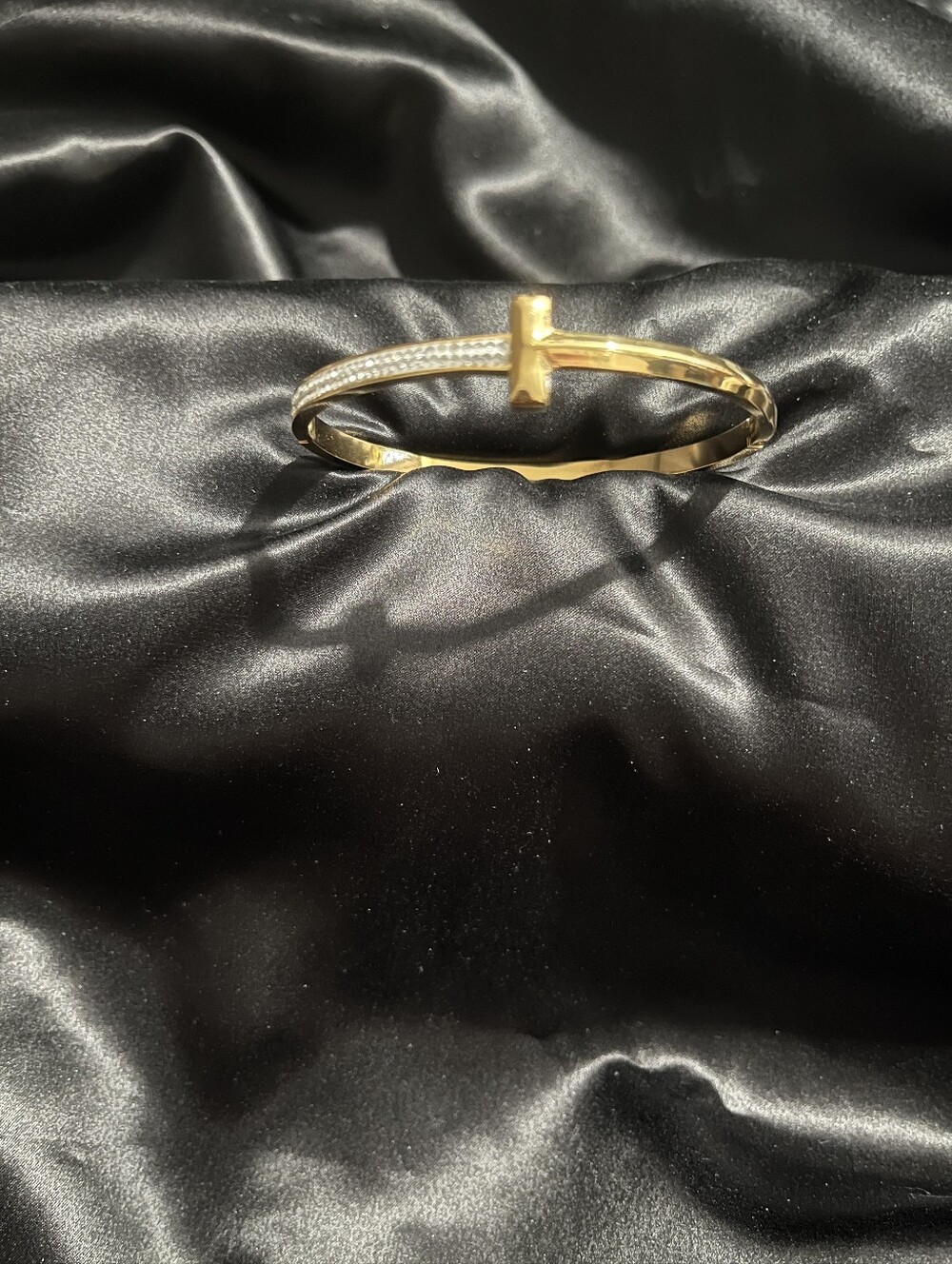 Gold Filled Snap Closure Cuff Bangle Bracelet with Stones